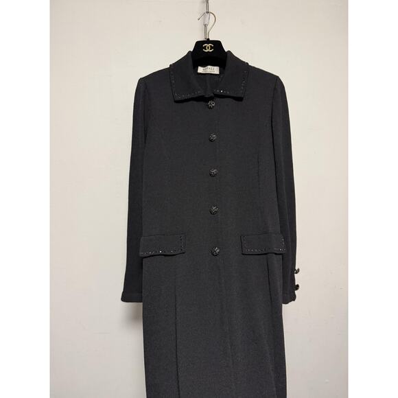 Vitali Knit Coat Womens 14 Black Wool Beaded Collar Rhinestone Buttons Made USA - Picture 2 of 16